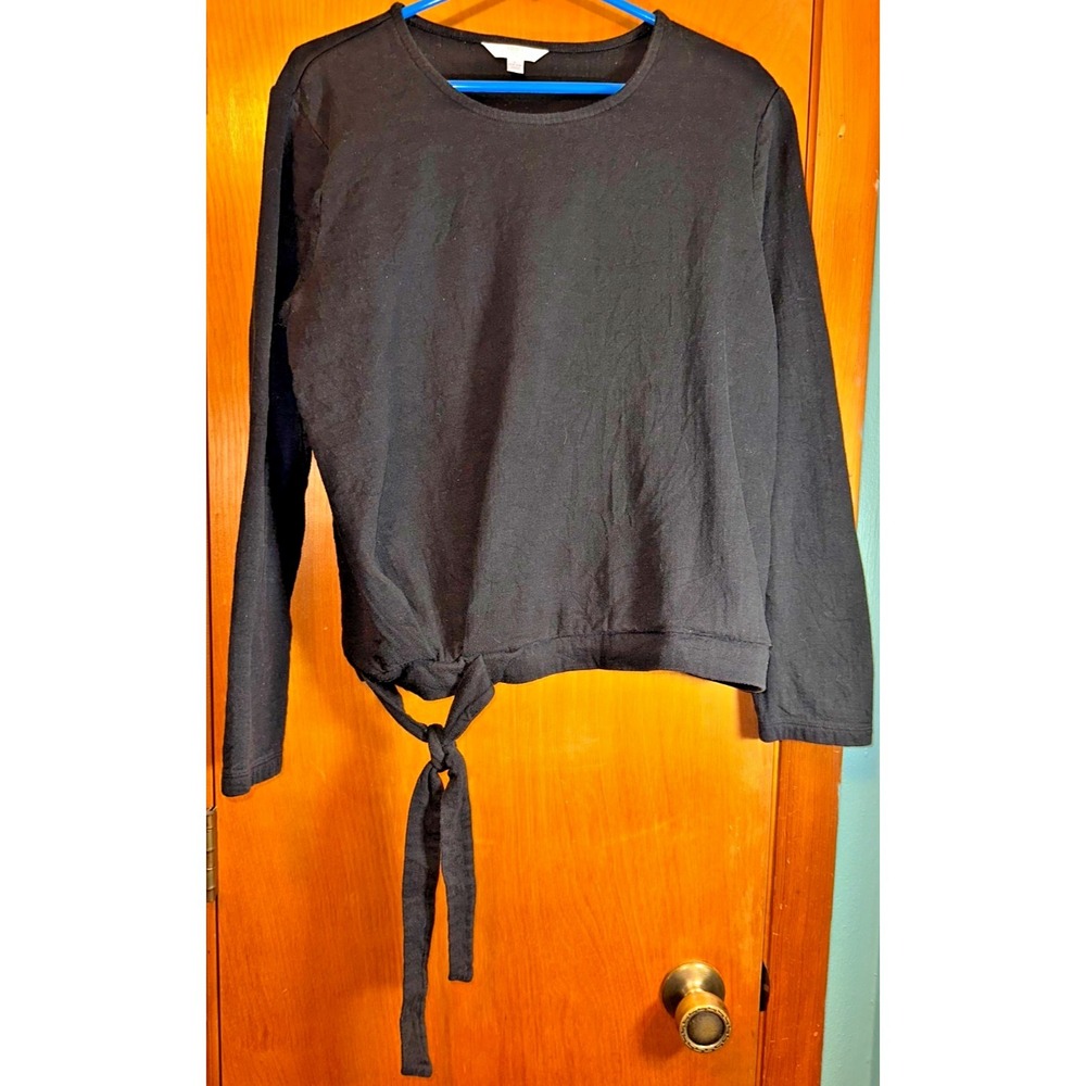 Time And Tru Womens Black Long Sleeve Side Tie Top Large